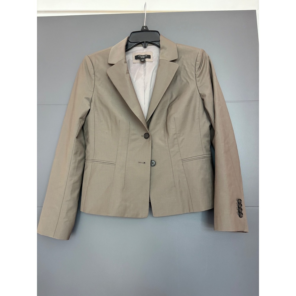 Ann Taylor Petite Women 6P Taupe Brown Two Button Lined Blazer Jacket Workwear